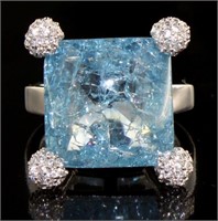 Princess Cut Blue & White Topaz Designer Ring