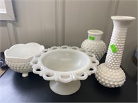 Milk Glass Assortment: Hobnail Vases, Diamond