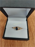 10kt yellow gold oval sapphire and diamond ring