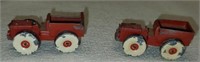 Pair of Red Heavy Metal Toy Tractors