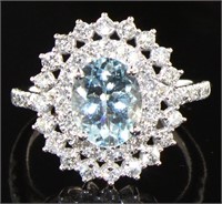 14K White Gold 2.61 ct  Aquamarine & Diamond Ring