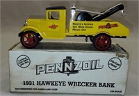 1931 Pennzoil Die Cast Metal Hawkeye Wrecker Bank