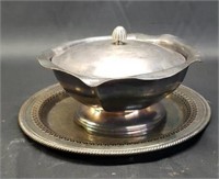 silver plate candy dish with a platter