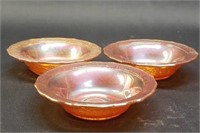 Set of 3 beautiful carnival glass small bowls
