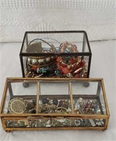 (2) Brass & Glass Boxes Of  Mixed Jewelry