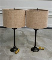 Pair Of Metal Table Lamps With Shades 29" Tall