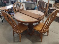 Wood Table With Leaf, Claw Feet, And Four Chairs