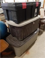 Three Large Plastic Tubs With Lids, Largest Is 41