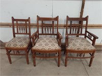 Trio Of Upholstered Wooden Chairs Two Of Which