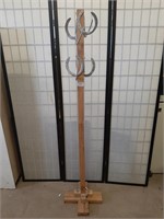 Wood Hat Rack With Horseshoe Hooks 62 3/4" Tall