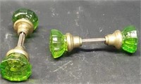 Lot of 2 beautiful glass green doorknobs