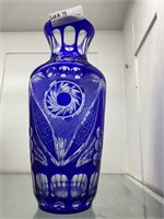 Cobalt cut crystal vase 14" H