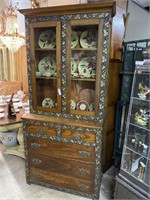 1800s Refinished Upright 2pc China Cabinet With