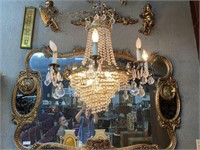European brass and crystal eight arm chandelier