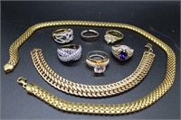 Sterling jewelry lot incl. 6 rings, bracelet & nec