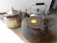 Cast iron kettle and tea pots