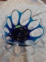 Blue blown glass decorative dish