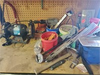 Work Bench Contents - 6" grinder, cordless drill,