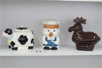 3 PC Cookie Jar Lot  Pig - Cow - Moose