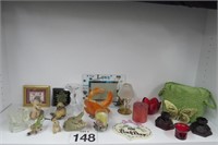 Misc Knick Knack Lot w/ Red Glass Candle Holders