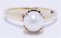 10K Y Gold Pearl Solitaire Ring Sz 4.75 2g