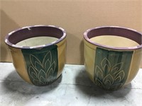 Pair Large Decorated Ceramic Flower Pots 2 of 2