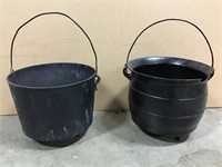 Pr Black Cast Iron Pots & Pr Terra Cotta Pots