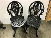 Pair Small Black Cast Iron Chairs