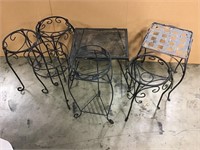 Lot of Black Metal Patio Tables & Plant Stands