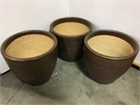 3 Large Brown Ceramic Flower Pots