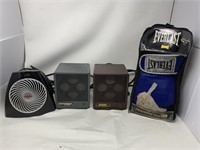 3 portable heaters, boxing gloves & cables Box Lot