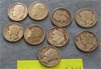 4 Mercury & 5 Roosevelt Silver Dimes