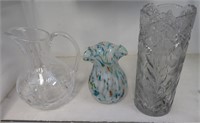 Glass Pitcher & 2 Vases