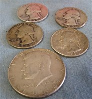 1 1964 K. 1/2 $, 4 Silver W. Quarters