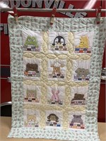 40 x 52 Embroidered Zoo Animals, Crib Quilt