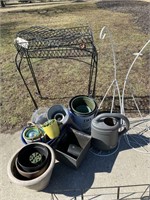 L242- MISC LOT OF PLANTING POTS AND PLANT STANDS