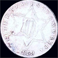 1858 Three Cent Silver XF