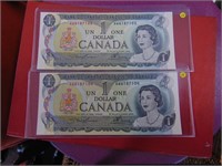 4 1973 Canadian One Dollar Bills
