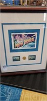 Greetings from new york stamps & quarter framed