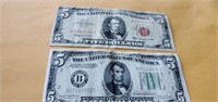 1934 d & 1963 $5 five dollar bill