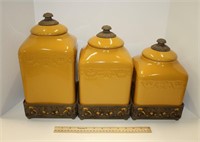 Yellow Canister Set w/Metal Accents & Stands