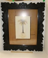 Palm Tree Picture in Carved Wood Frame
