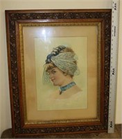 Bee Lady Lithograph w/ Ornate Carved Frame