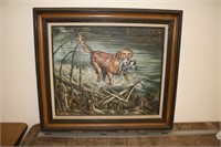Hunting Dog & Duck Painting Signed