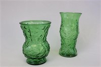 Two (2) Green Glass Decorative Vases