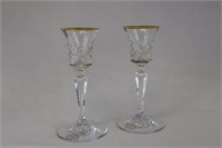Set of Two (2) Gold Rimmed Glass Candlesticks