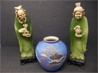 Faux Jade Asian Figures & Asian Theme Vase