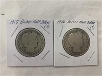 2 Barber Silver Half Dollars 1915 & 1906P