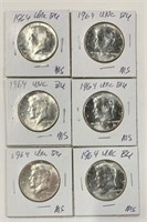 6 Silver Kennedy Half Dollars