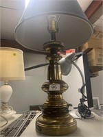 BRASS LAMP AND SHADE